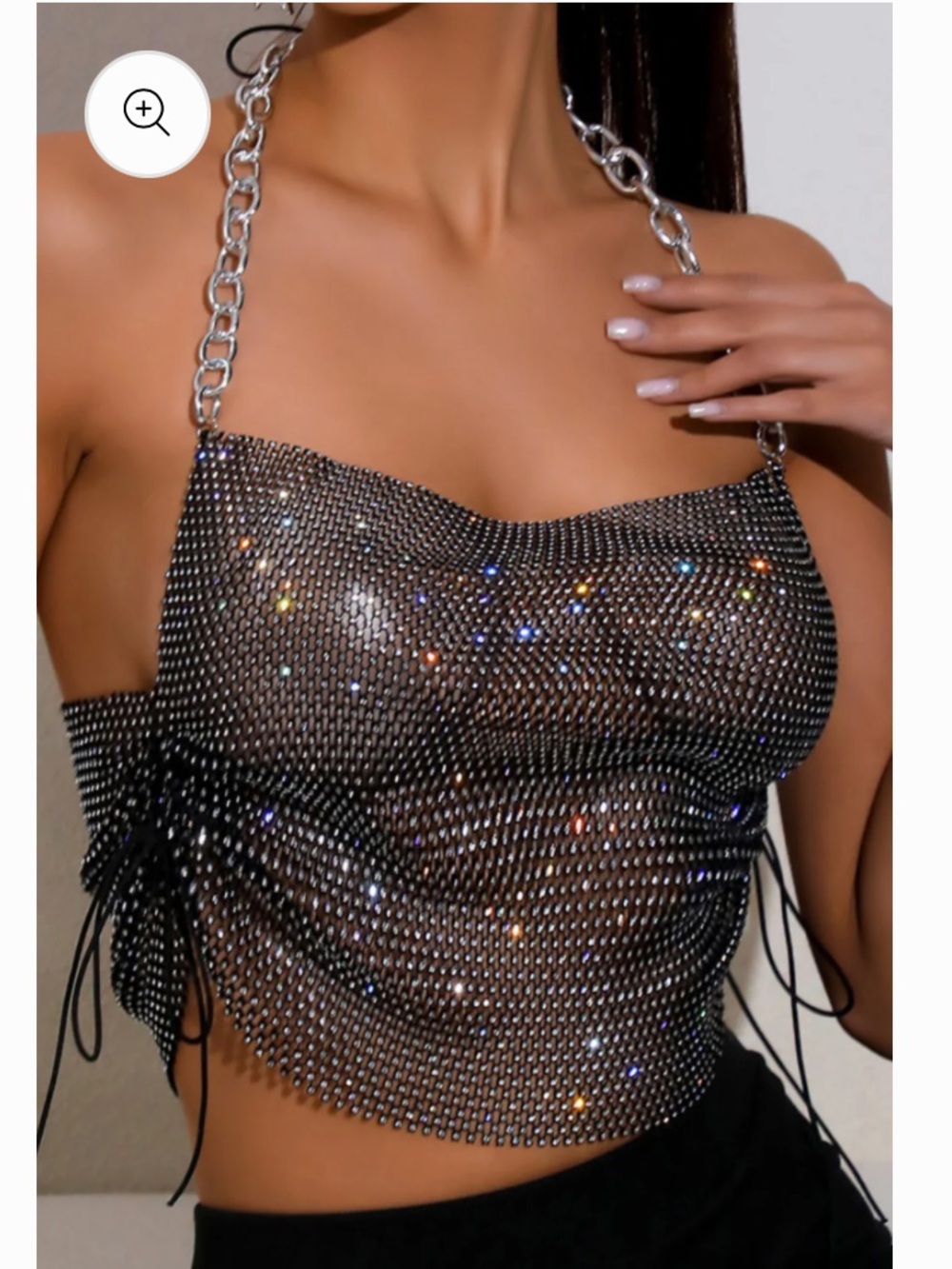 Sparkling Chain Strap Mesh Top